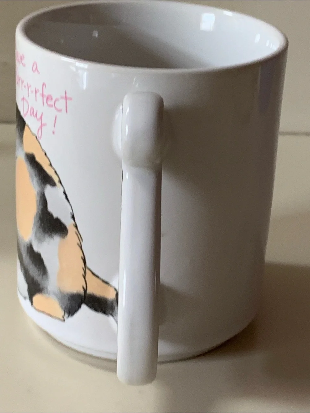 Vintage Action Japan Calico Cat Mug - Tail Handle - Have a Purr-r-fect Day